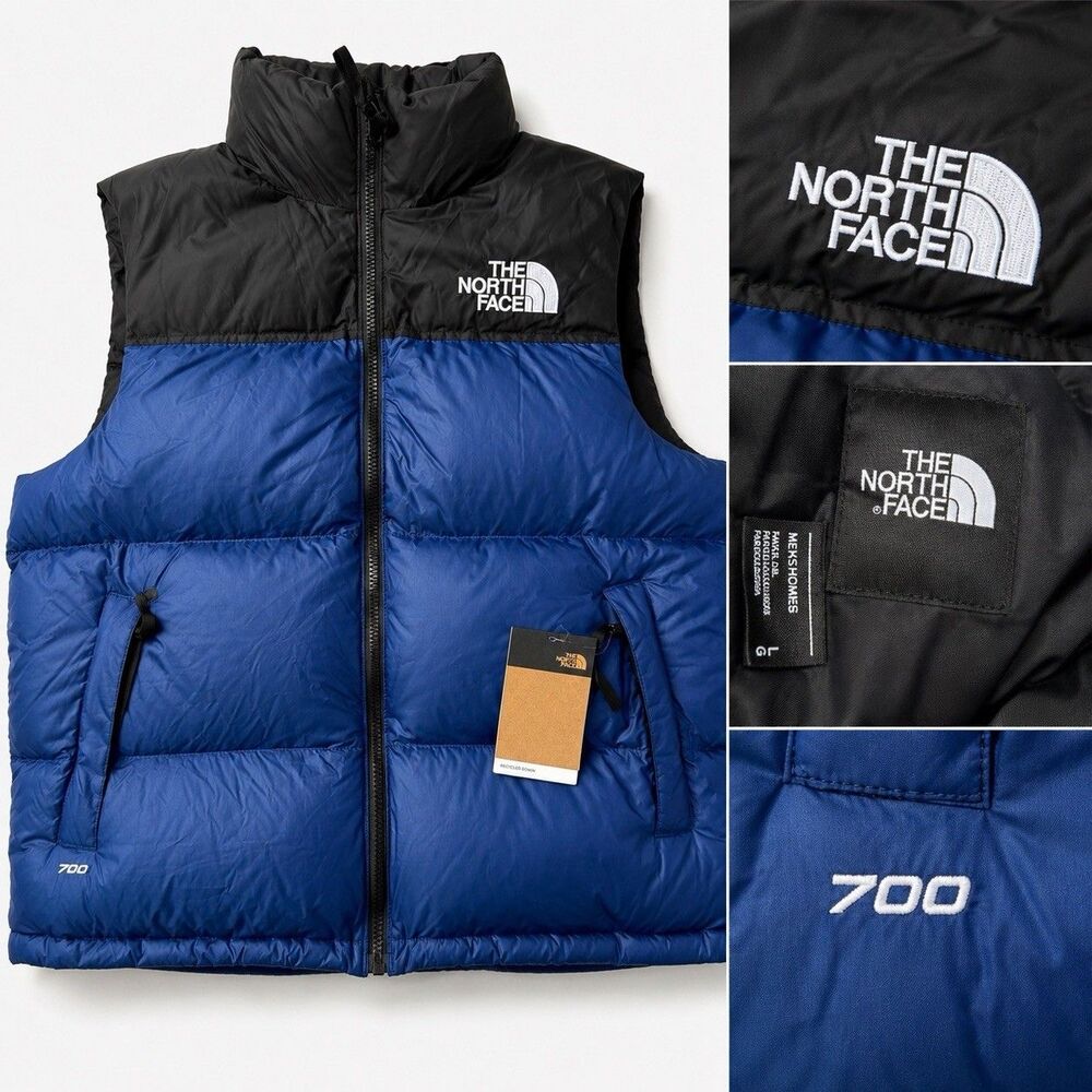 The North Face 1996 Retro Nuptse Vest Men Size Large Blue Black 700 Down NWT